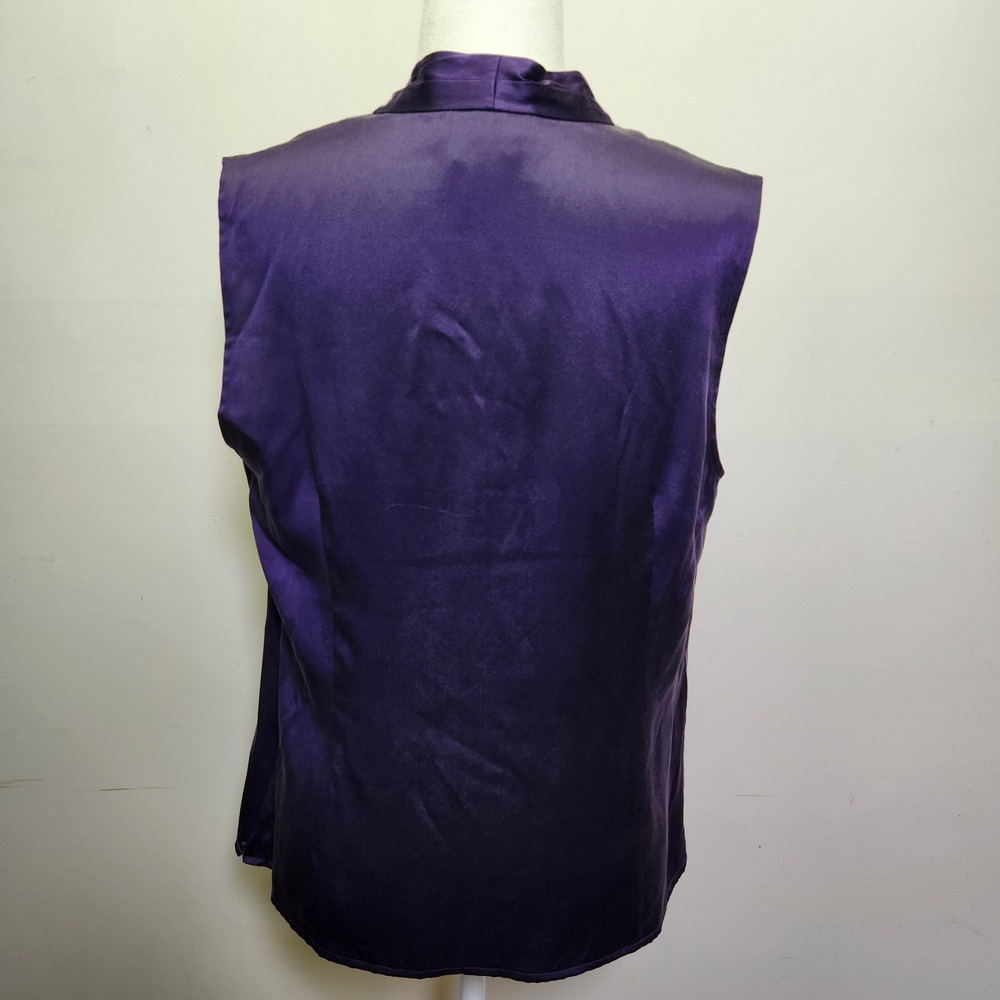 Talbots 100% Silk Blouse Sz 14 Sleeveless Jewel Tone Purple Side Zip V-Neck - Picture 2 of 8